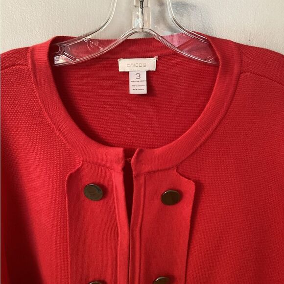 CHICO'S SIZE 3 XL 16 CORAL COTTON SWEATER JACKET HOOK AND EYE CLOSURE - Picture 2 of 9